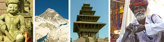 Photocollage of various South Asian landmarks, landscape and native people