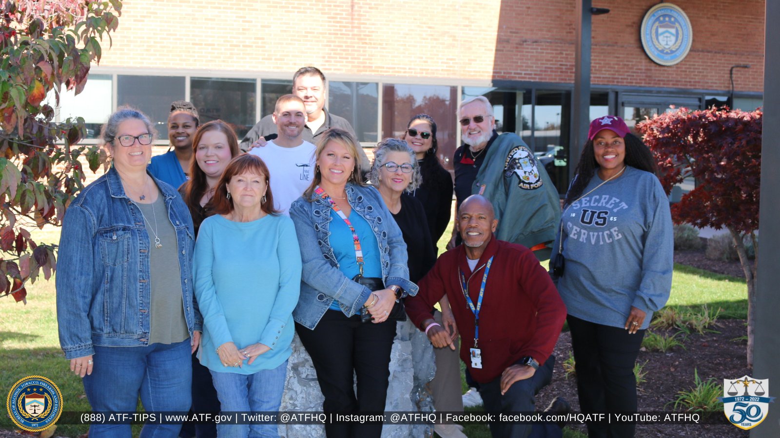 Group photo of Citizens' Academy participants outside the ATF National Services Center.