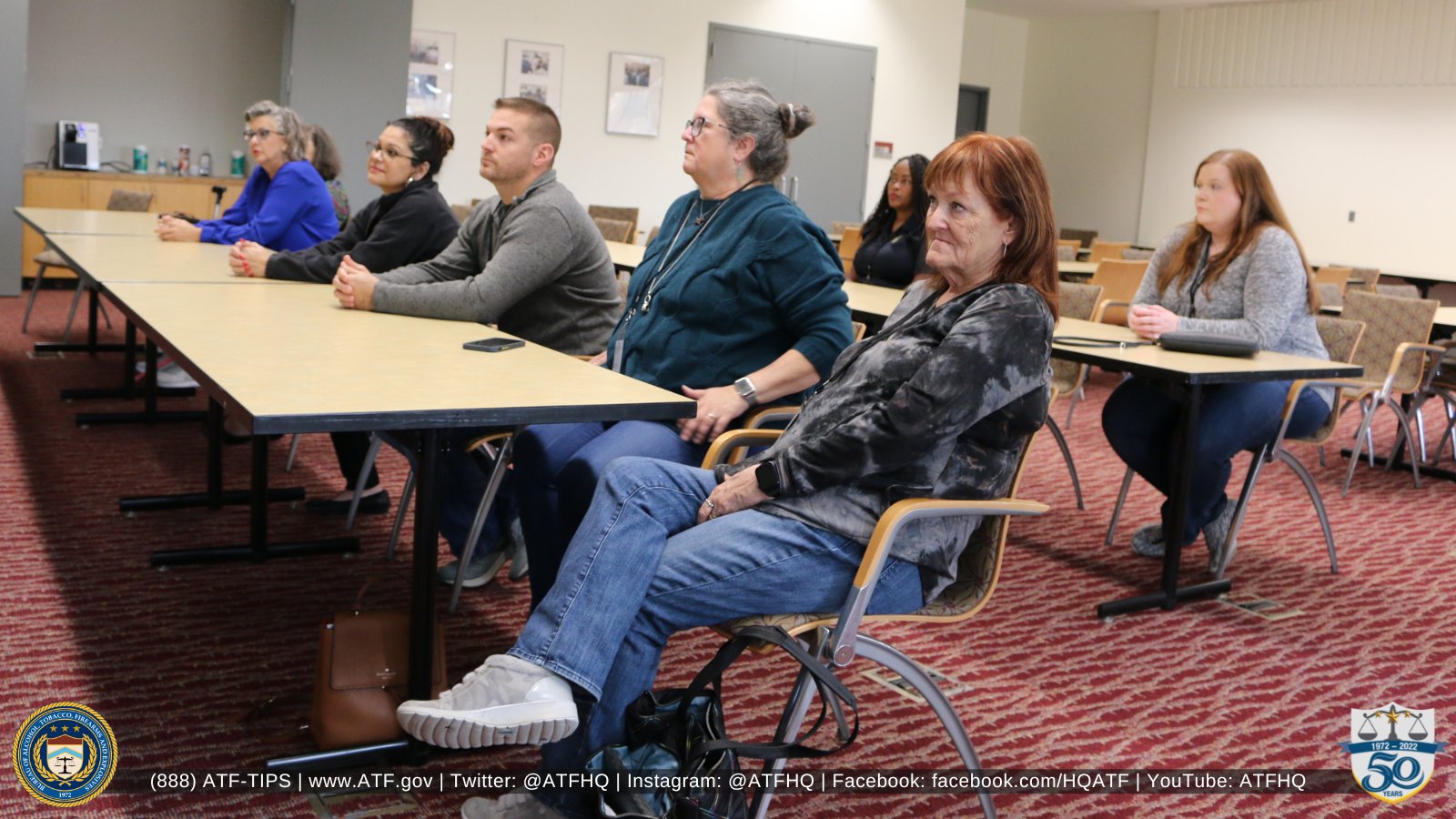 Citizens' Academy participants in a classroom at the ATF National Laboratory Center.