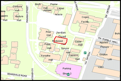 Map of Redwood Hall on Stanford campus