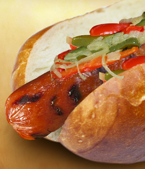 Gourmet hot dogs at the Stanford Stadium 