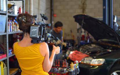 Emily Fraser captures a mechanic at work at Lady Parts Automotive in Redwood City. The shop was founded specifically to cater to women who wanted honest and straightforward vehicle repairs.