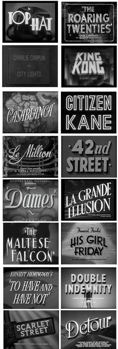 Today, I am inspired by film titles of the 1920s and 30s. Although these titles were restricted to black and white, the typography speaks for itself.