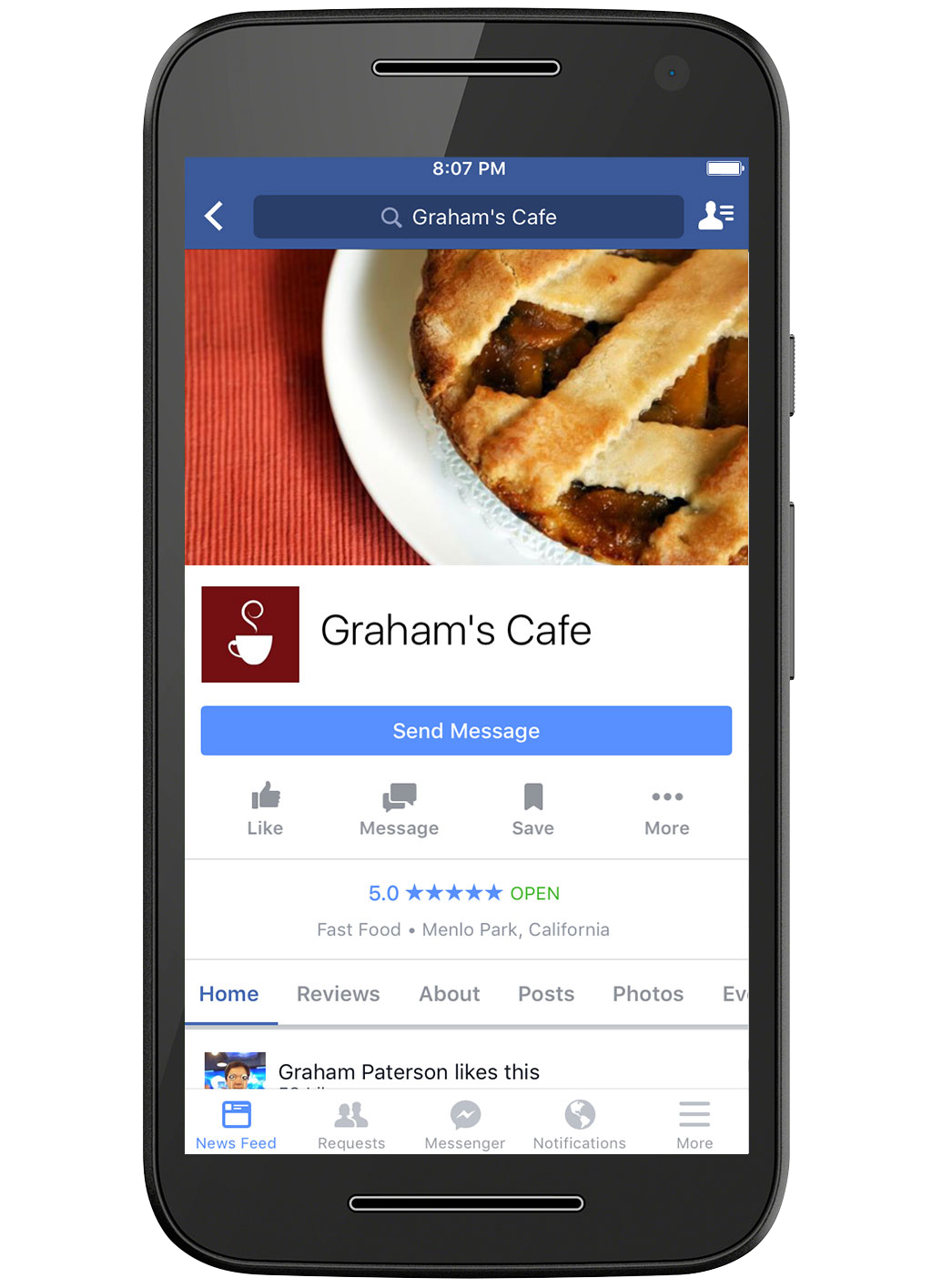 Example of a Facebook business Page on mobile