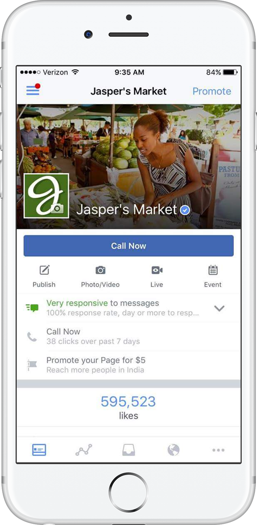 Mobil platformda bir Facebook Sayfası görseli