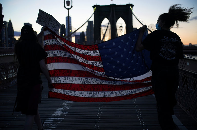 Protests over the killing of George Floyd in New York City on June 1. <a href="https://www.nytimes.com/2020/06/03/opinion/george-floyd-trump-biden.html">Related Opinion</a>