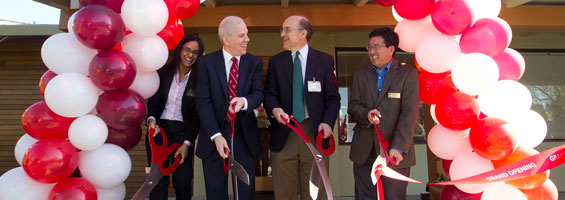  Administrator Harpreet Sandhu, Medical Director, Edgar Engleman, M.D., Chair, Department of Pathology Stephen J. Galli, M.D., and Mayor of Menlo Park Peter Ohtaki cut the ribbons to our newest donation center, in Menlo Park, in January 2013.