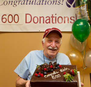 Devoted donor Alden “Dick” Tagg, one of the first donors to reach the 600 donation milestone at Stanford Blood Center!