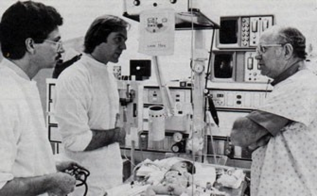 Drs. Ariagno, Sunshine & Stevenson in the NICU in the 1960s