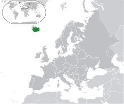 Location of  Iceland  (dark green)in Europe  (dark grey)  –  [Legend]