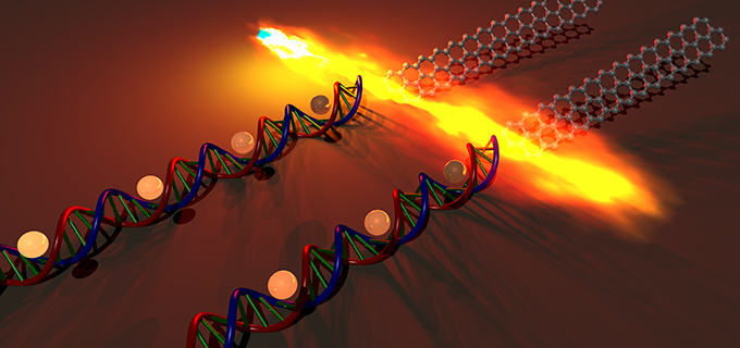 illustration of DNA reacting with graphene