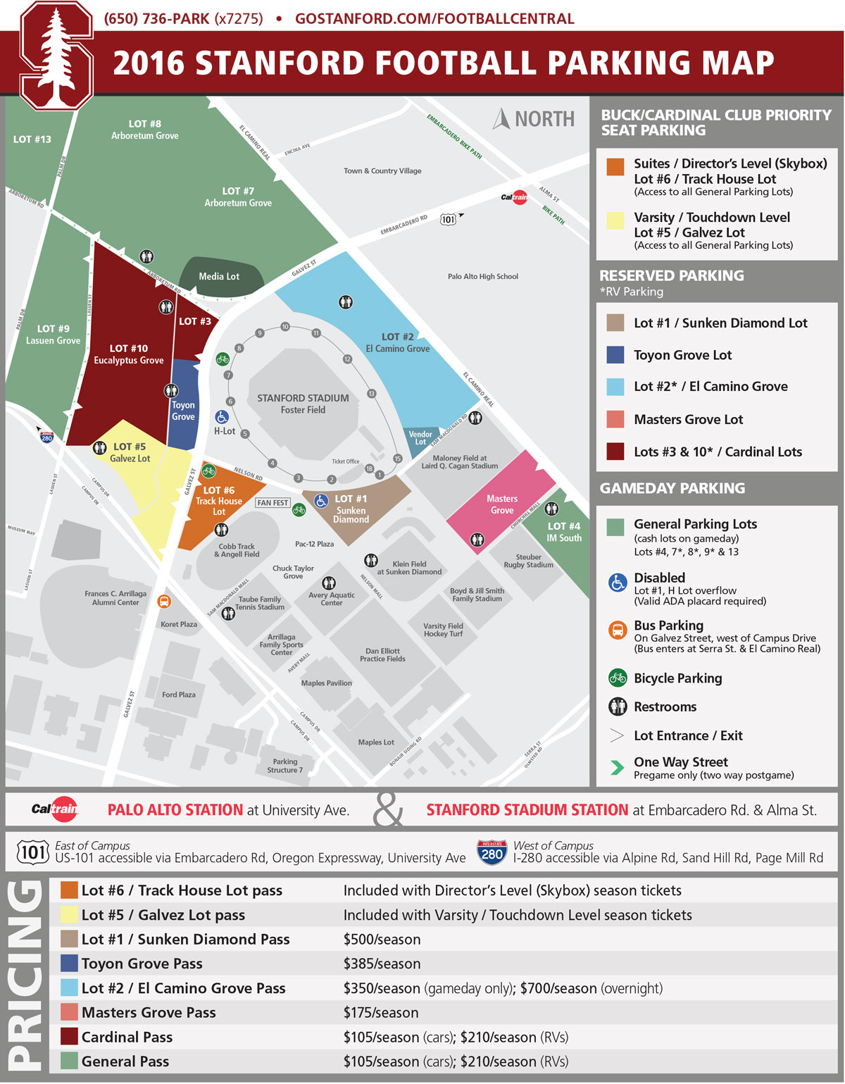 2015-16 Stanford Men's Basketball Parking Map
