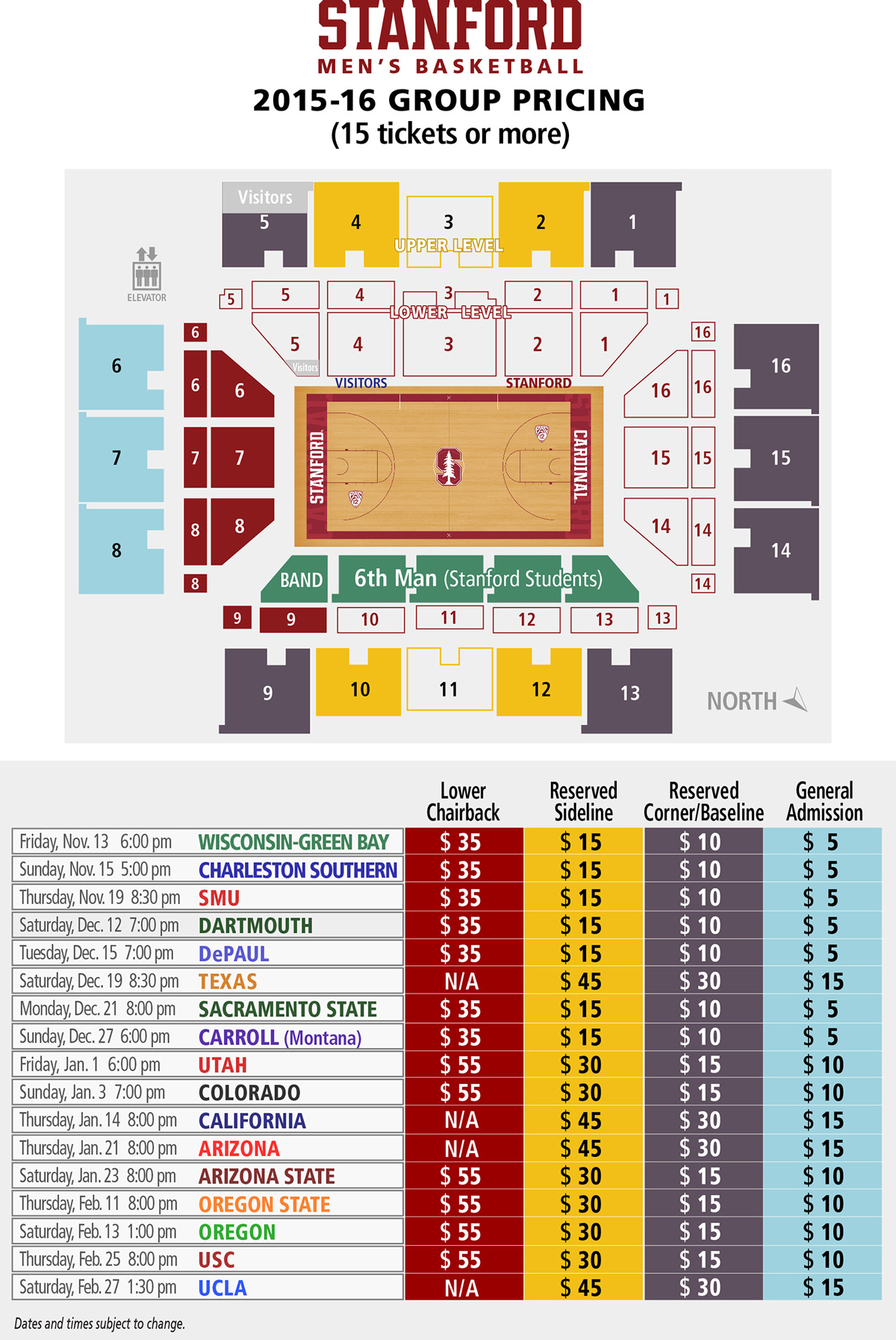 2015-16 Stanford Men's Basketball Group Plans Pricing Map