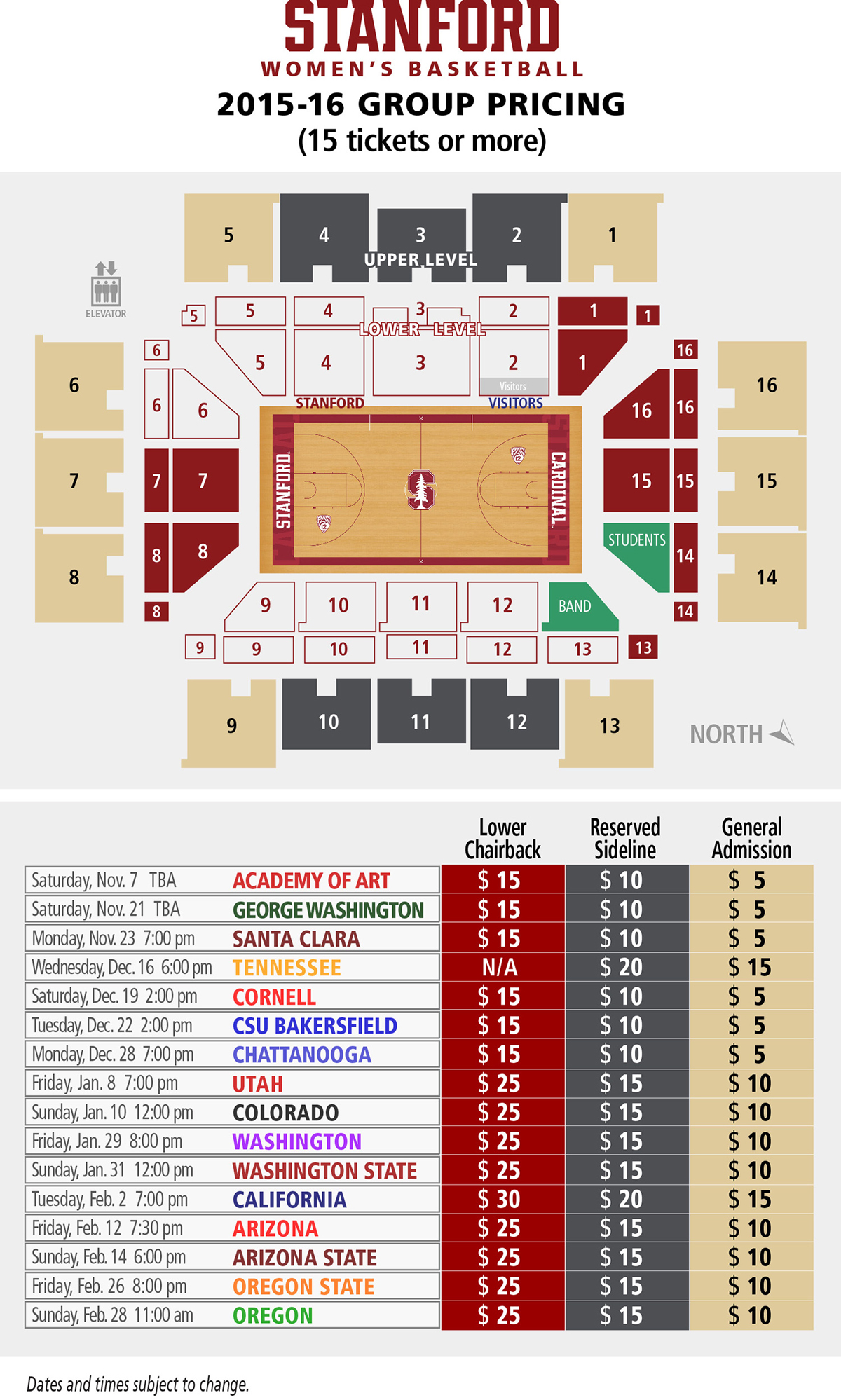 2015-16 Stanford Women's Basketball Group Plans Pricing Map