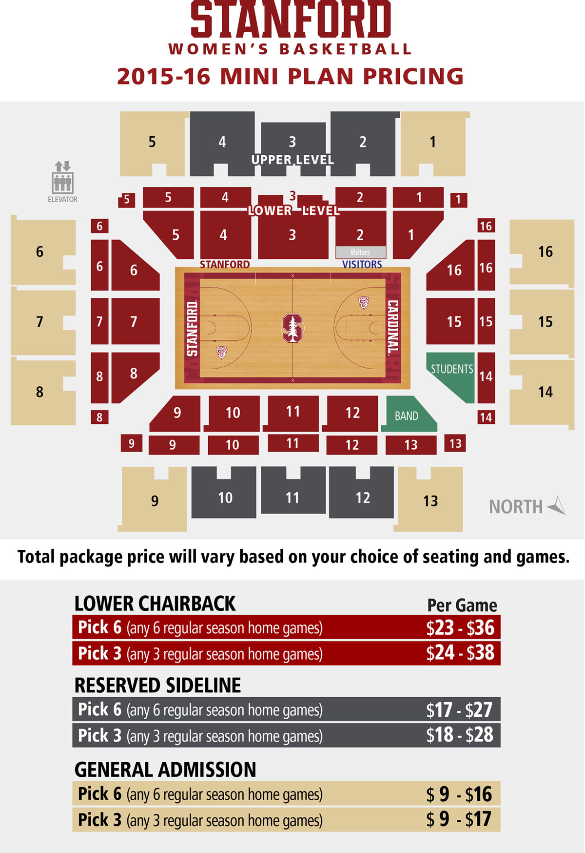 2015-16 Stanford Women's Basketball Mini Plan Pricing Map