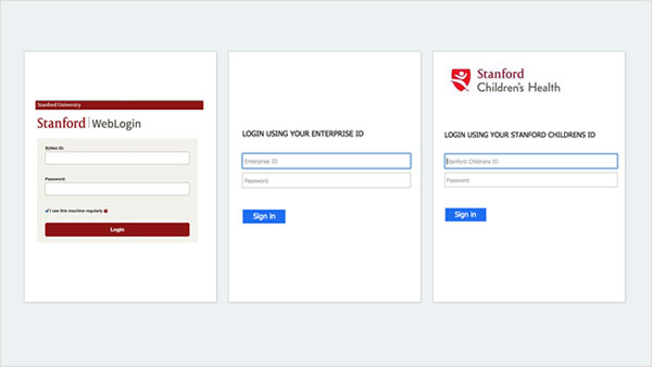 A screenshot of Stanford login webpage requesting appropriate login ID information