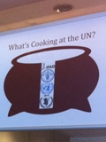 What's Cooking at the UN? poster display at Green Library.
