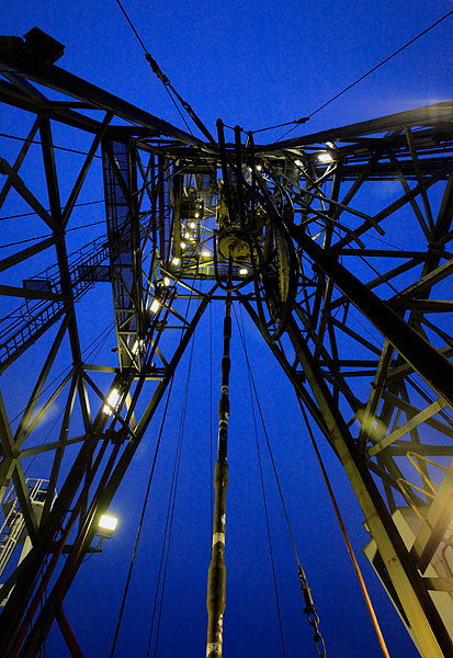 Looking up through the rig at the nighttime Antarctic sky.