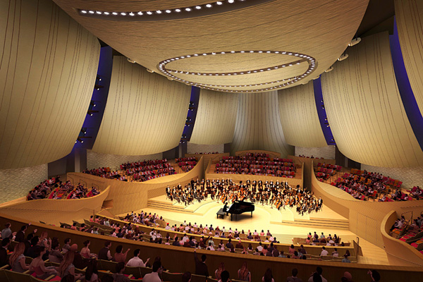 Rendering of the interior of the Bing Concert Hall