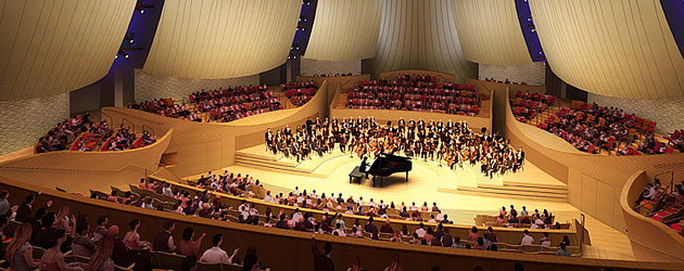 Artist's rendering of the interior of the Bing Concert Hall