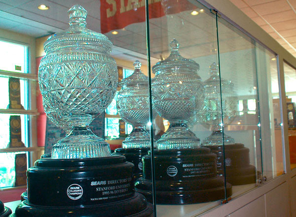 Case displaying some of Stanford's Directors' Cups