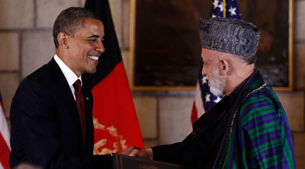 President Barack Obama with Afghan President Hamid Karzai