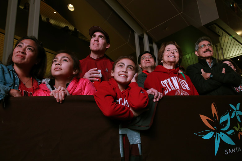Cardinal fans at a pep rally during Rose Bowl festivities 