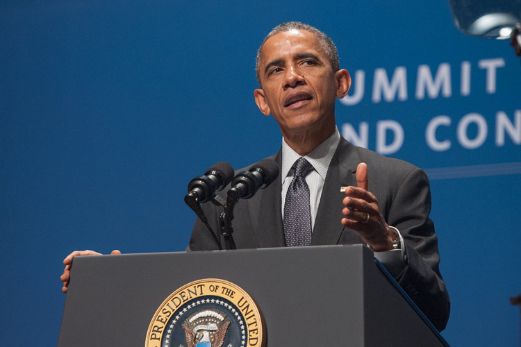 Barack Obama at podium / Photo: L.A. Cicero