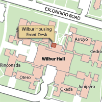 Campus Map Highlighting Wilbur Housing Front Desk