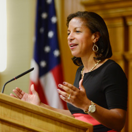 National Security Advisor and Stanford alumnus Susan Rice urged students to take action to curb climate change on Monday. (L.A. CICERO/STANFORD NEWS)