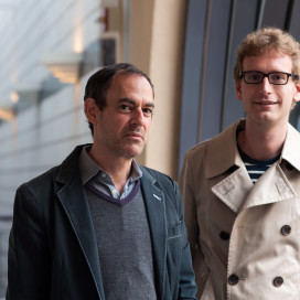 (l-r) Professor Charles Kronengold and Professor Adrian Daub, authors of the "The James Bonds: Pop Anthems of Late Capitalism." (RAHIM ULLAH/The Stanford Daily)