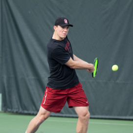 Sophomore Tom Fawcett, (above) currently the third-ranked singles player in the country, will take on fourth-ranked Andre Gorranson of Cal on Saturday at the Big Slam. The Cardinal No. 1 has not lost in his last seven singles matches.(RAHIM ULLAH/The Stanford Daily)