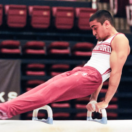 After taking first place in last weekend's International Collegiate Challenge, the No. 2 men's gymnastics squad will take on No. 1 Oklahoma this Saturday. The team will count on another strong performance from top-ranked junior Akash Modi. (MIKE KHEIR/The Stanford Daily)