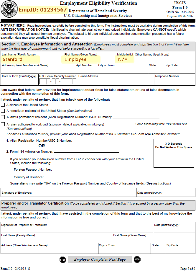 Example of updated Form I-9 for I-20, page 7
