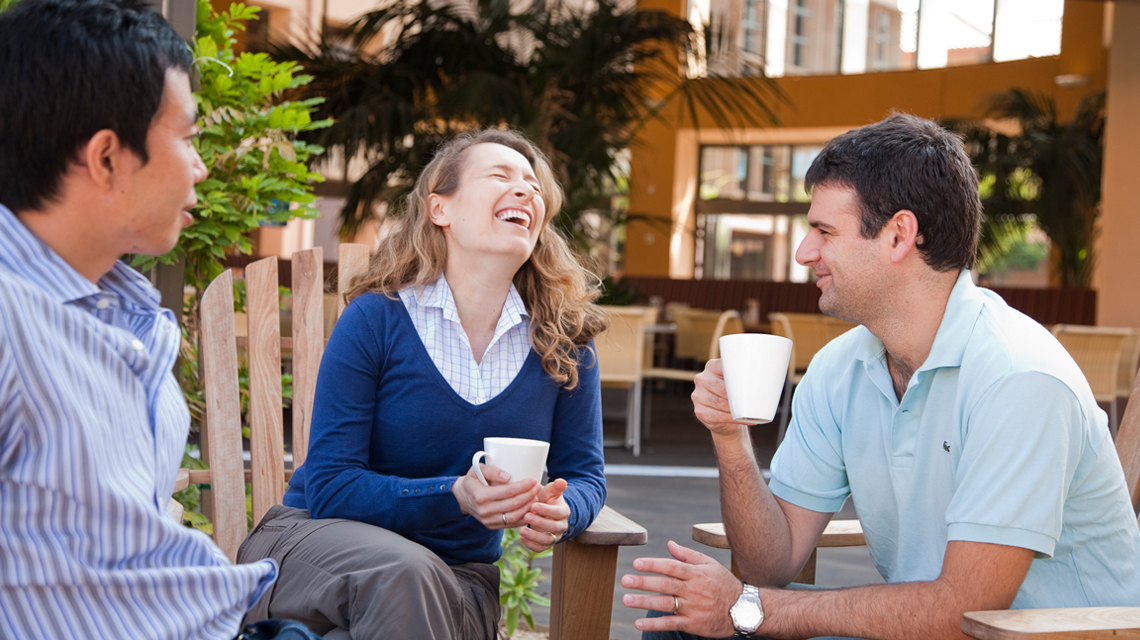 PhD stuents having coffee together