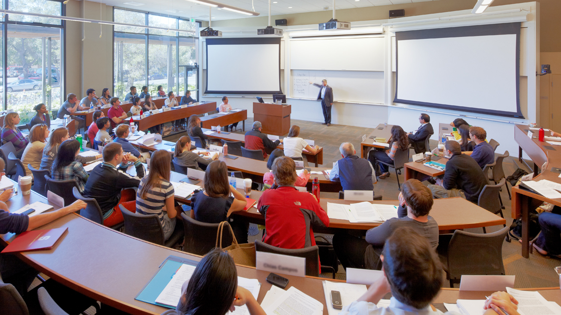 Class in a large classroom