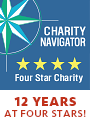 Charity Navigator logo with additional label, ‘11 years at four stars!’