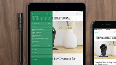 A tablet and a mobile phone featuring the Evernote app