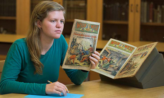 Through careful analysis of the writing style embodied in dime novels, Ellie Redding is challenging the popular viewpoint that these popular tales of the Wild West are "trashy." Photo credit: L.A. Cicero