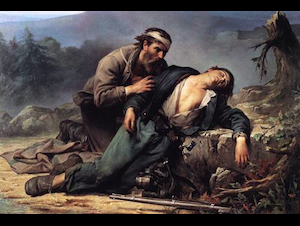 Civil War painting with wounded soldier