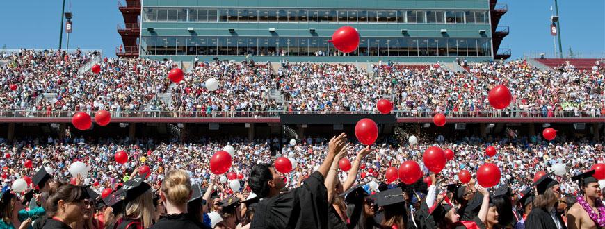 Stadium at Commencement with balloons