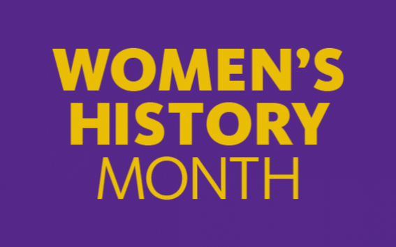 Women's History Month written on a purple background.