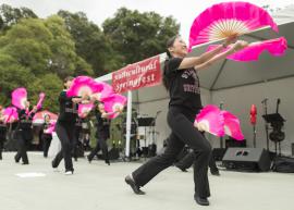 Chinese fan dancers performing at Multicultural Springfest 2015