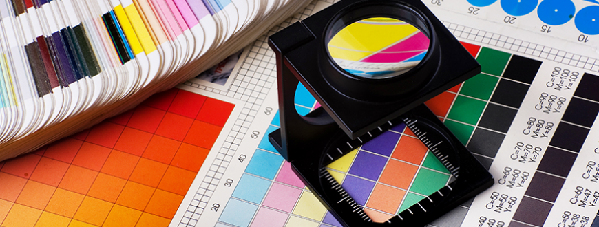 Professfional CMYK color printing materials with magnifier.