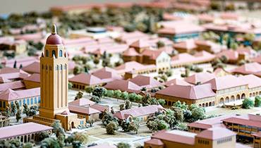 Close up of model of Stanford campus with Hoover Tower