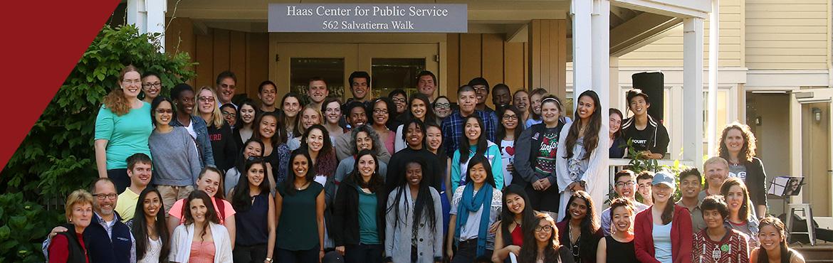 Students and staff in front of the Haas Center
