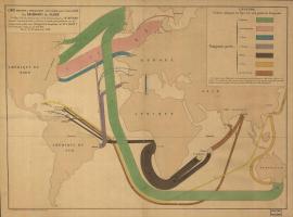 old style map of migration between world countries