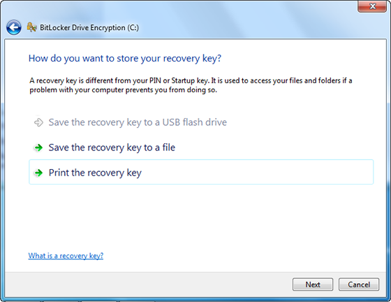 select where you want to store your recovery key