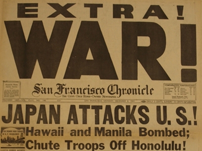 "Extra" SF Chronicle issued following attack on Pearl Harbor, 1941 Dec 7