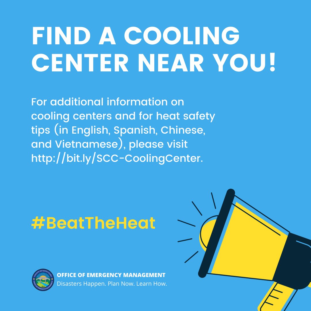 Cooling centers are still open today! Please continue drinking plenty of water and beverages containing electrolytes even if you do not feel thirsty and visit a cooling center to help lower your body temperature. For the complete list of cooling center, please visit http://bit.ly/SCC-CoolingCenter. 